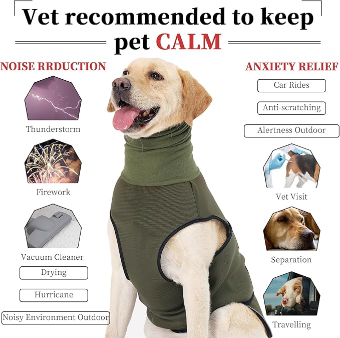 ROZKITCH Dog Anxiety Vest Hoodie with Head Cover, Jacket for Noise Block & Ear Protection, Calming Coat for Travel & Vet Visits ArmyGreen S