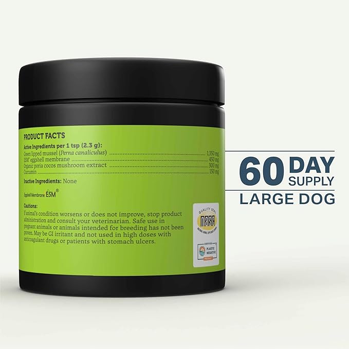 Hip & Joint - Joint Supplement for Dogs with Green Lipped Mussel, Eggshell Membrane and Curcumin - Veterinarian Formulated - 60 Day Large Dog Supply