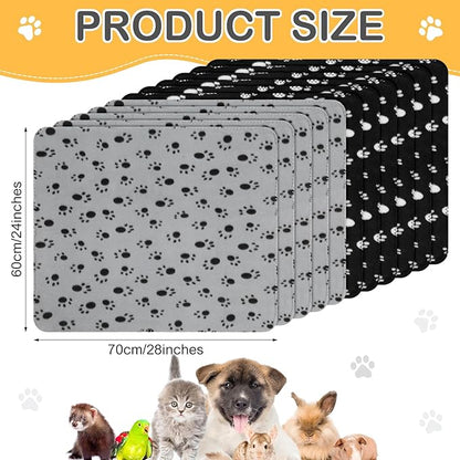 Tegeme 12 Pieces Fleece Blankets for Pets Dog Puppy Paw Print Cat Bedding Cover Blanket for Small Animals Pig Cage Liner Sleep Mat Pad Kitten Soft Warm(Classic Style,28 x 24 Inches)