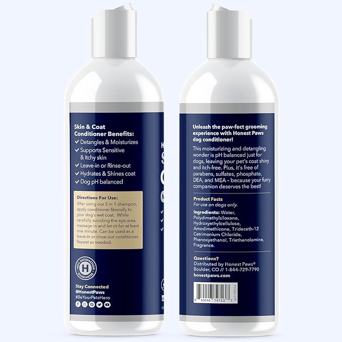 Honest Paws Dog Conditioner - Detangle & Moisturize - Premium Pet Conditioner for Itchy and Dry Skin - Hydrate Sensitive Skin - Shiny Coat Soft Hair Smooth Fur - Mandarin & Berry - 8oz