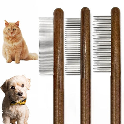 3 Pack Solid Wood Cat Combs, Dog Combs Cat Comb for Removing Tangles and Knots Flea Lice Comb with Rounded Stainless Steel Teeth Pet Comb Grooming Tool for Cats,Dogs and rabbits