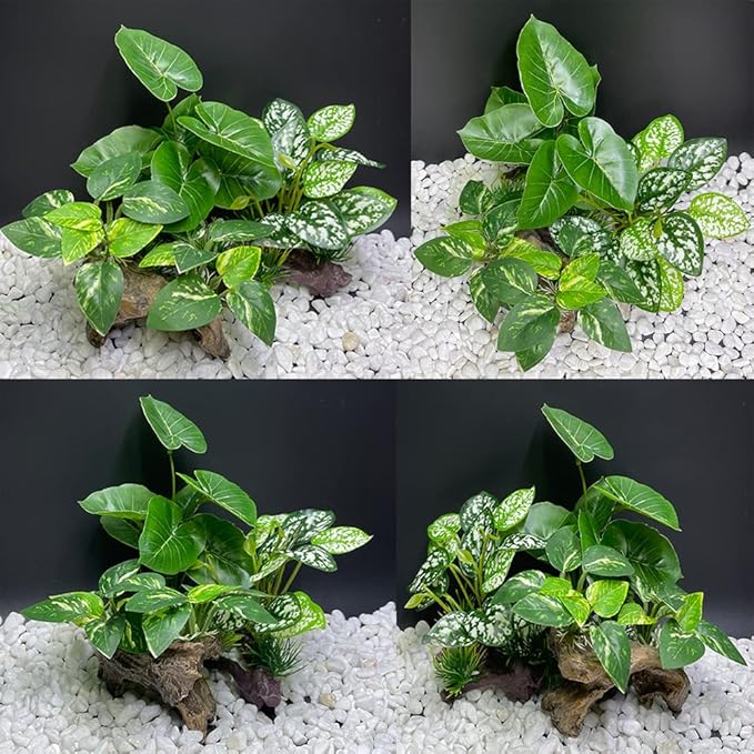 Smoothedo-Pets Fish Tank Decoration Aquarium Decoration 3 Pieces Ornament Betta Silk Leaf Cushion Hammock Artificial Driftwood Cave Goldfish Bowl Accessories (Mixed Leaf Set-G)