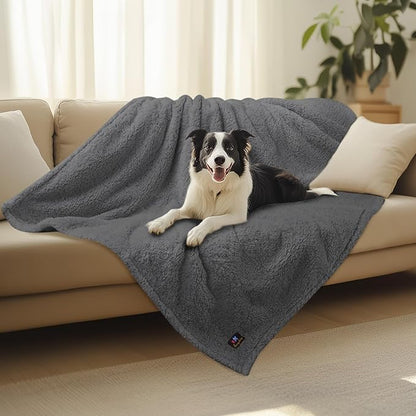 Luciphia Waterproof Pet Blanket for Medium Large Dogs Soft Cat Sherpa Calming Thick Cover Leakproof Cozy Puppy Sofa Bed Car Couch Protector(Grey,63x50 inches)