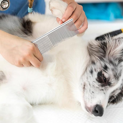 Metal Dog Comb Pet Steel Dematting Comb, Metal Cat Comb Detangler Flea Comb Doodle Brush for Removing Tangles and Knots, Professional Grooming Matting Tool for Long Haired Dogs, Cat and Other Pets