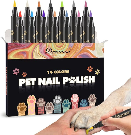 Dog Nail Polish Pen, 14 Colors Pet Nail Polish Set to DIY Beautiful Dog Nails Ideas, Creative Dog Accessories Nail Polish Pens Quick Dry & Easy to Use (A)