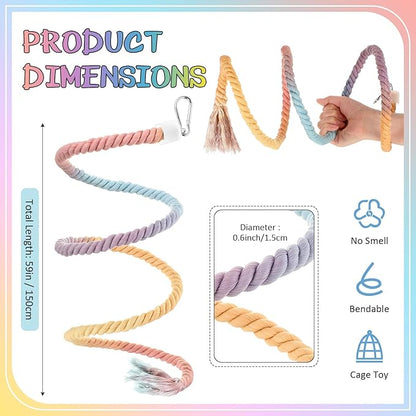 2 Pcs Gradient Bird Rope Perches Birdcage Swing Toy for Parrots Birdcage Cotton Swing Climbing Rope Standing Bungee Toy Accessory for Parrots, Cockatiel, Parakeet, Lovebird, Budgie (59'')