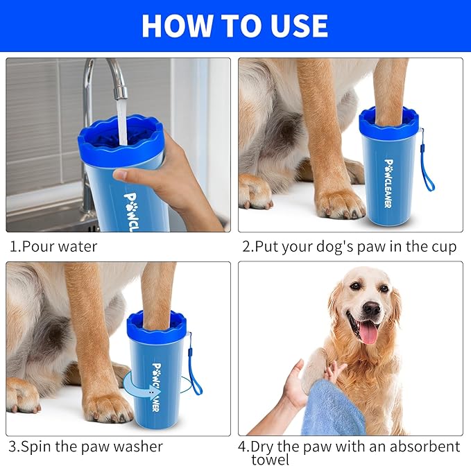 Dog Paw Cleaner for Dogs, (with 3Pcs Absorbent Towels & Adjustable Bath Brush) Dog Paw Washer, Pet Foot Cleaner (Deep Blue, Large)