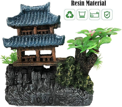 SLOCME Aquarium Classical Resin Castle Decorations - Fish Tank Realistic Details, Green Leaf Aquarium Accessories