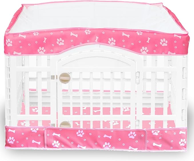 2 Pack Dog Playpen Cover and Bottom Pad Fits for 36 Inch 4 Panels Pet Playpen, Dog Crate Pad Puppy Play Pen Cover, Hoop and Loop Design (Note: Playpen Not Included). -Pink