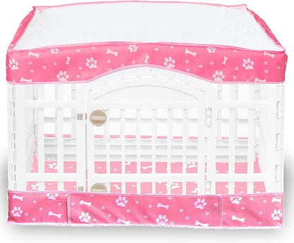2 Pack Dog Playpen Cover and Bottom Pad Fits for 36 Inch 4 Panels Pet Playpen, Dog Crate Pad Puppy Play Pen Cover, Hoop and Loop Design (Note: Playpen Not Included). -Pink