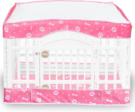 2 Pack Dog Playpen Cover and Bottom Pad Fits for 36 Inch 4 Panels Pet Playpen, Dog Crate Pad Puppy Play Pen Cover, Hoop and Loop Design (Note: Playpen Not Included). -Pink