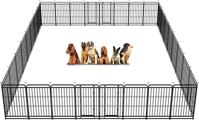 Dog Playpen Outdoor 32 Panels Heavy Duty Dog Fence 47" Height with Thick Pipe Anti-Rust with Doors Portable for RV Camping Yard, Total 72FT, 412 Sq.ft, Snowy Black