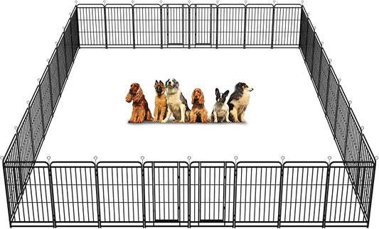 Dog Playpen Outdoor 32 Panels Heavy Duty Dog Fence 47" Height with Thick Pipe Anti-Rust with Doors Portable for RV Camping Yard, Total 72FT, 412 Sq.ft, Snowy Black