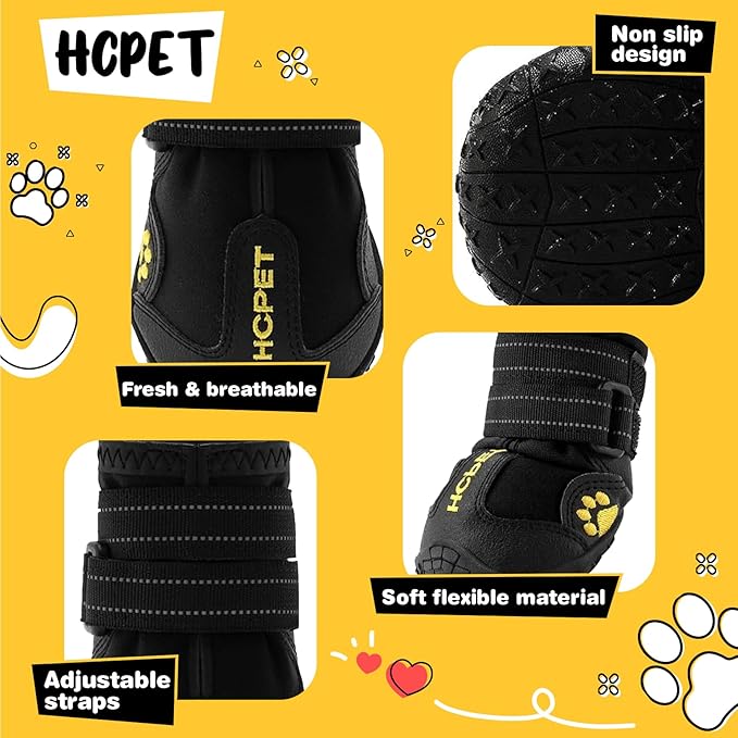 Hcpet Dog Boots Waterproof with Reflective Straps, Dog Shoes for Small Medium Large Puppy Outdoor Paw Protectors 4Ps, 8 (width 2.95 inch) for 74-91 lbs