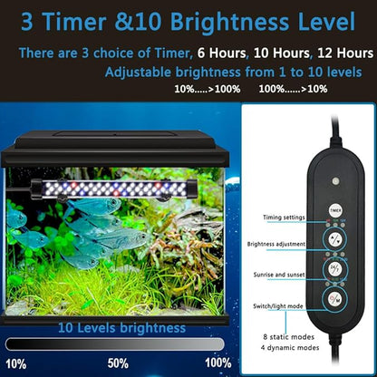 Submersible Aquarium Lights for Fish Tank,24/7 Cycle Fish Tank Light with Timer,Adjustable Brightness,8 Colors,Underwater Full Spectrum LED Aquarium Decor Plant Light,23.6'' for 40gallon Fish