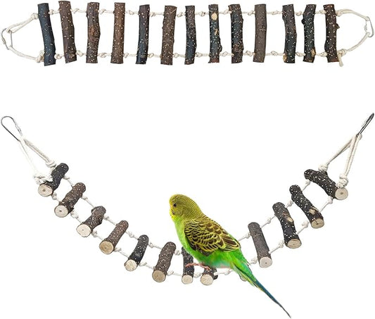 BNOSDM Birds Rope Ladder Toy 2Pcs Wooden Bird Hanging Ladders Pet Climbing Ladder Swing Parakeet Cage Accessories Suit for Budgie, Lovebird, Conure, Cockatoo, Finch
