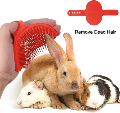 4 Pieces Bunny Grooming Kit with Rabbit Grooming Brush Pet Hair Remover Pet Nail Clipper Pet Comb Shampoo Bath Brush with Adjustable Ring Handle for Rabbit Hamster Bunny (Pink, Red)