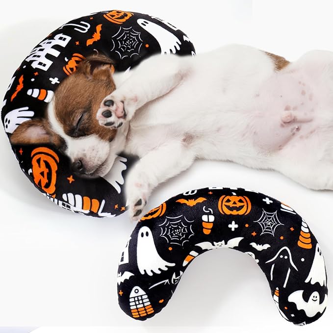 BABORUI Halloween Dog Pillow for Small Dogs, U Shaped Dog Neck Calming Pillow for Joint Relief Sleeping Improve, Machine Washable Pet Pillow for Dogs & Cats(Halloween)