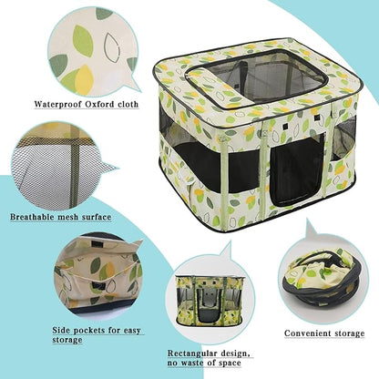 Hamiledyi Small Kitten Playpen Indoor with Top Portable Collapsible Cat Play Pen, Foldable Rectangle Puppy Exercise Kennel, Collapsible Enclosedfor Pet (Green)