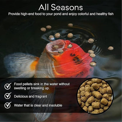 BIG Kahuna Koi Fish Food- 2lbs Food – Made in The USA - Koi Food Floating Pellets – 3/16" - 1/4" Pellet Size – 32% Protein Fish Food – Rich in Nutrients