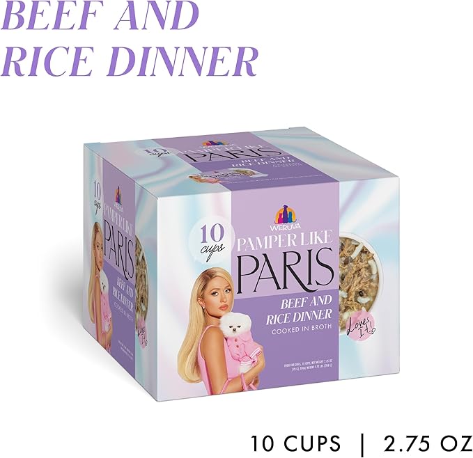 Weruva Paris Hilton Pamper Like Paris Natural Wet Dog Food, Beef and Rice, 2.75oz Cup (Pack of 10)