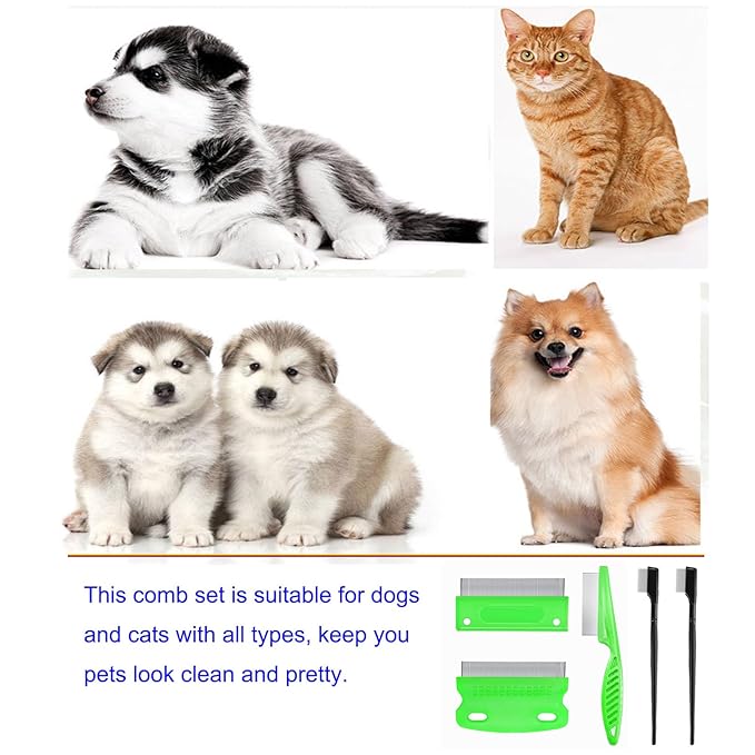 5 Pieces Tear Stain Remover and Grooming Combs - Pet Lice Comb Removes Fleas, Eggs, Dandruff, Hair Stains, Crust, and Mucus for Small Pets