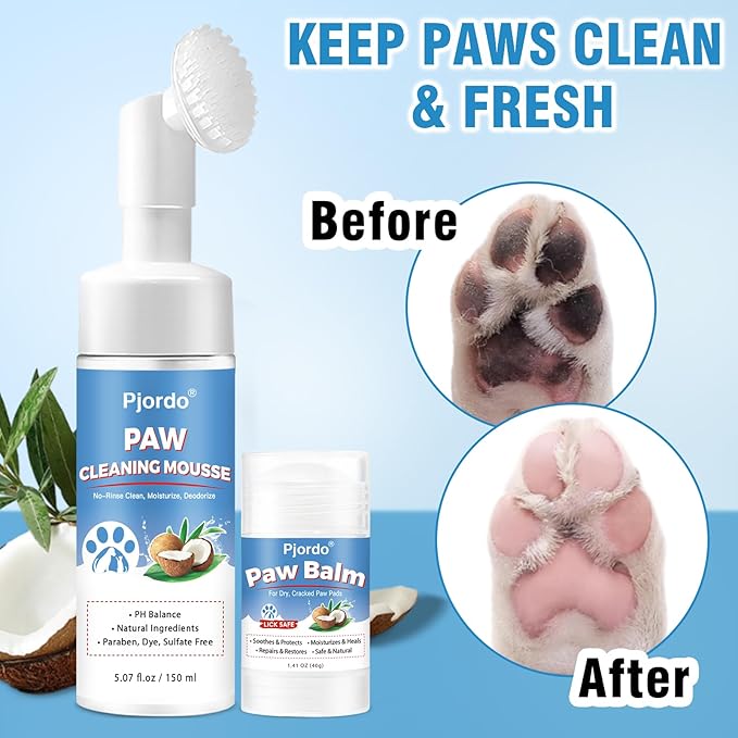 Dog Paw Cleaner Kit, No-Rinse Foaming Cleanser for Dogs and Cats, Dog Paw Balm for Heal Dry Cracked Paws & Nose, Pet Foot Washer Paw Scrubber for Large Medium Small XL Breed Dogs