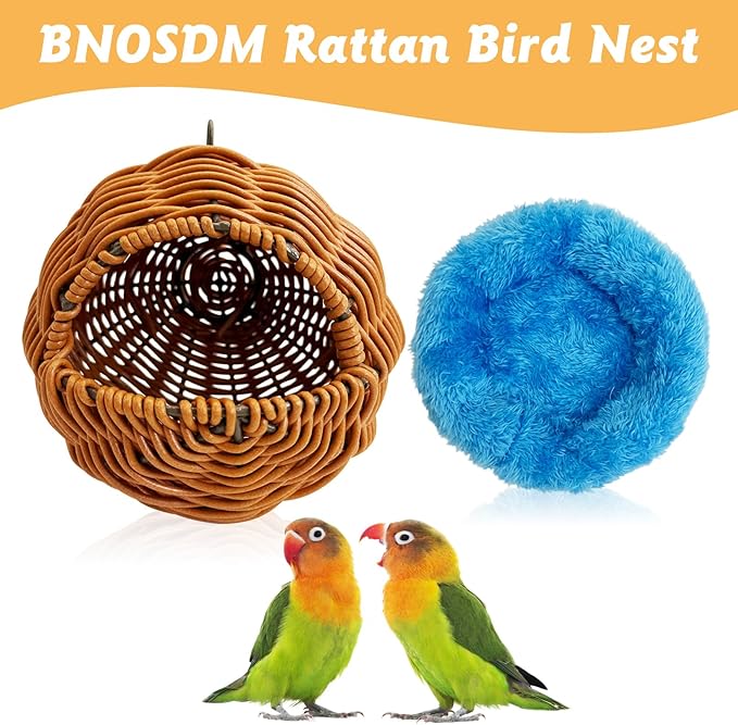 BNOSDM Rattan Bird Nest Parrot Nesting House Parakeet Nesting Soft Lovebird Warm Bed Sleeping for Parrots Bird Cage Accessories for Cockatiels Budgerigars Finches Canaries (G-Hole Style)