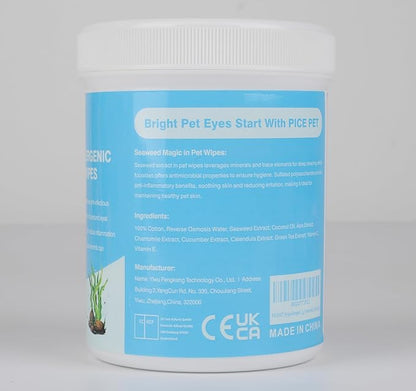 Hypoallergenic Eye Wipes for Dog & Cats, 100 Pcs Plant-Based Tear Stain Remover for Discharge, Crust, Allergies, Itching, Unscented, Double Layer, Made in PRC