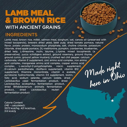 Blackwood Sensitive Skin & Stomach Dry Dog Food, Lamb Meal & Brown Rice with Ancient Grains, 10 Pound Bag with Prebiotics & Probiotics to Promote Gut Health