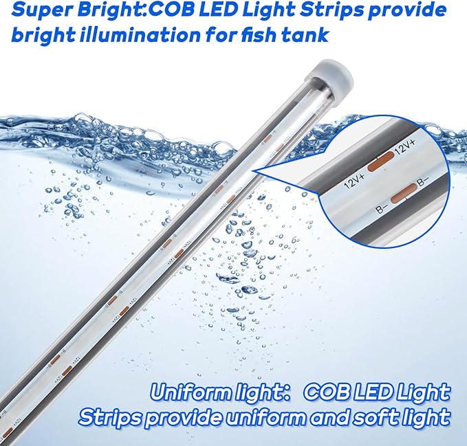 Submersible Aquarium Light for Fish Tank: Full Spectrum Underwater Fish Tank Light with Dimming 8 Colors - COB LED Aquarium Lights with Remote and Suction for 7.8 Inch Saltwater Freshwater Tanks