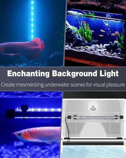 Pawfly 4.2 W Aquarium LED Light 15.2 Inch Underwater Fish Tank Light with Timer Auto On/Off Fish Tank Background Lights with 8 Lighting Modes Submersible Multi-Colored Tube Lights for Decoration