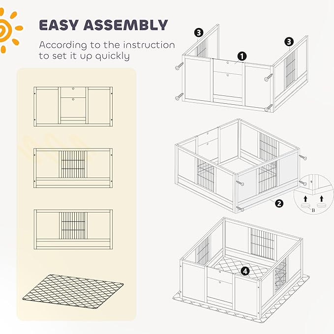 PawHut Whelping Box for Dogs and Puppies, Dog Whelping Box with Waterproof Pee Pad, Adjustable Height Door, for Large Dogs Indoor Use, 49" x 47" x 19"