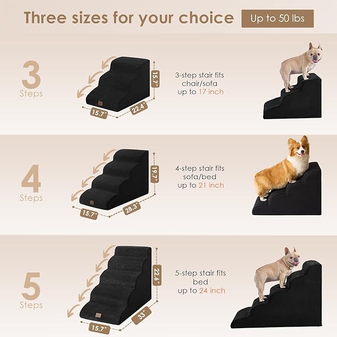 EHEYCIGA Curved Dog Stairs Ramp for High Beds 19.7" H, 4-Step Dog Steps for Small Dogs and Cats, Pet Stairs for High Bed Climbing, Non-Slip Balanced Pet Step Indoor, Black