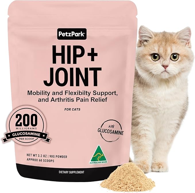 Hip and Joint Supplement for Cats - Glucosamine, Chondroitin, MSM for Joint Hip Care, Arthritis Pain Relief, Mobility Support, Cartilage Health, Inflammation Reduction - Senior Cat Support, 60 Scoops
