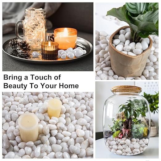 10LB White River Rock- High Polished Pebbles for Indoor Plants- Decorative Stones for Aquarium Fish Tank - White Rocks for Outdoor Garden Landscaping - 0.3"-0.8"