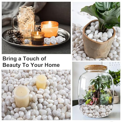 20lb White River Rock- High Polished Pebbles for Indoor Plants- Decorative Stones for Aquarium Fish Tank - White Rocks for Outdoor Garden Landscaping - 0.3"-0.8"