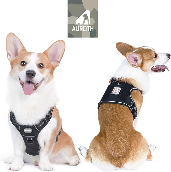 AUROTH Tactical Harness for Small Medium Dogs No Pull Adjustable Pet Harness Reflective K9 Working Training Easy Control Vest Military Service Dog Harnesses Black M