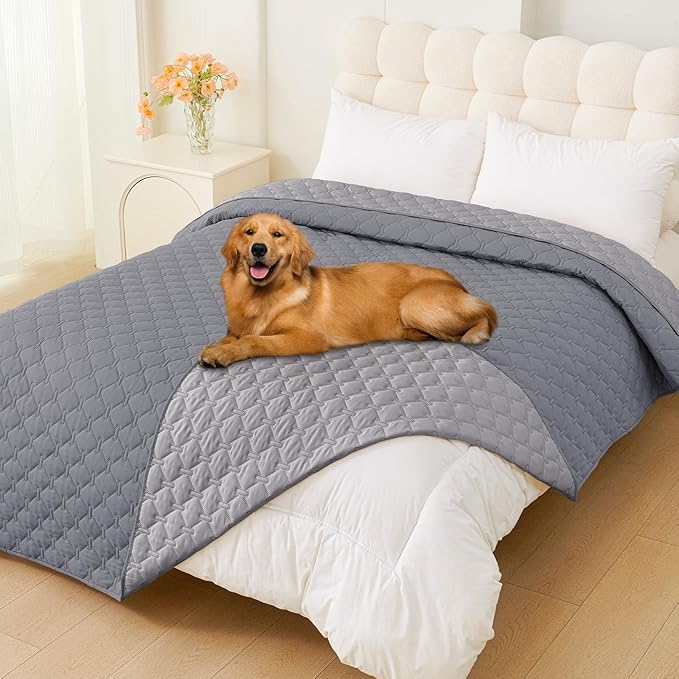 Smiry Waterproof Dog Blanket, Soft Dog Bed Cover Pet Blanket, Reversible Couch Cover for Dogs Washable, Pet Couch Covers for Sofa Furniture Protector for Puppy Cat (82x82 Inch, Grey/Light Grey)