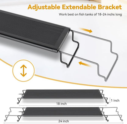 hygger 18W LED Aquarium Light, 18-24 Inch Fish Tank Light with Timer Auto On/Off, Sunrise Sunset Mode, Adjustable Brightness and Colors, Full Spectrum Light with Extendable Brackets for Freshwater