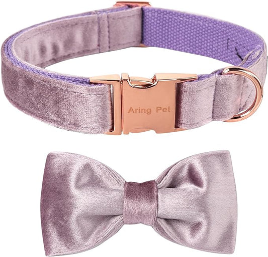 ARING PET Bowtie Dog Collar-Velvet Dog Collars with Removable Bowtie, Adjustable Bowtie Collar for Girl and Boy Dogs.