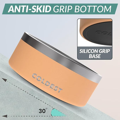 Coldest Dog Bowl - Anti Rust Metal, Non Slip, 3 Layers Insulated Stainless Steel Dog Bowls - Spill Proof & Heavy Duty - Water Bowl for Dogs, Cats & Pets, Dish Washer Safe (100 oz, Sahara Peach)