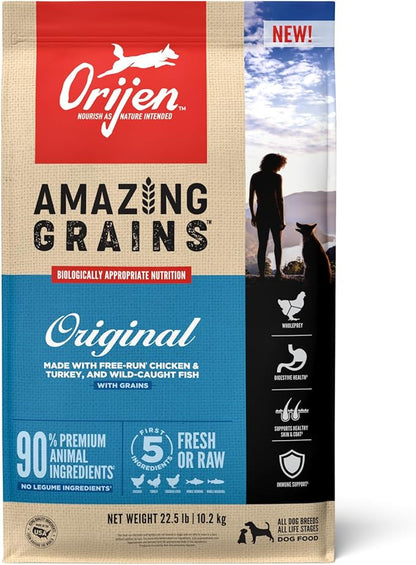 ORIJEN Amazing Grains Original Dry Dog Food, High Protein Dog Food, Fresh or Raw Ingredients