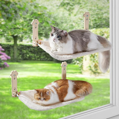 Cat Window Perch, Cordless Foldable Cat Window Hammock with Removable Soft Cover for Indoor Cats, Resting Seat for Inside (Yellow, 2 Pack)