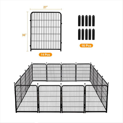 Doorless Garden Fences and Borders for Dogs, 36in(H) 14 Panels Total 31 Ft(L), Black Metal Decorative Garden Fencing, Flower Bed Fencing, Dog Digging Fence Barrier, Rabbit Fence for Garden