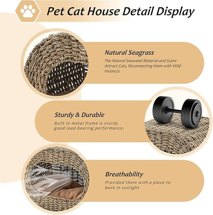 Cat House,Handwoven Cat Cave Pet Cube, Natural Cat Beds Indoor Kitten House with Double-Sided Soft Cushions, Pet Cat House for Multiple Cats, for Living Room Bedroom