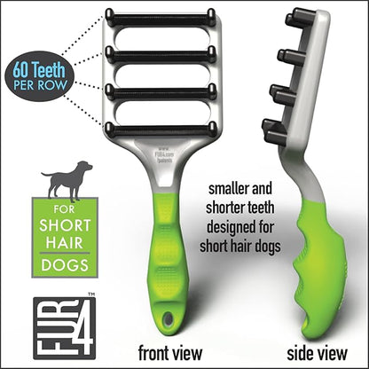 FUR4 deShedding Dog Brush for Short Hair Dogs  Pet Hair Brush with 4 Carbon Fiber Edges  deShedding Tool Removes Loose Fur  Gentle & Effective Dog Grooming Brush for Shedding