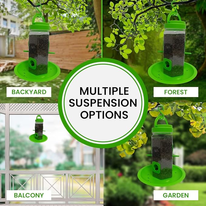 Happy Wings Plastic Tube Bird Feeder, Natural Green, Set of 2, Hanging Feeder for Wild Birds