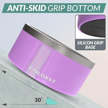 Coldest Dog Bowl - Anti Rust Metal, Non Slip, 3 Layers Insulated Stainless Steel Dog Bowls - Spill Proof & Heavy Duty - Water Bowl for Dogs, Cats, Dish Washer Safe (200 oz, Saturns Purple Glitter)