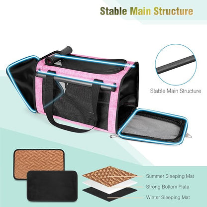 YUDODO 25 lbs Lightproof Pet Carriers Airline Approved Dog Cat Travel Soft Sided Carrier Reflective Mesh Safe Pet Cat Carrier Foldable Portable Small Animal Rabbit Puppy Cat Carrier Pink